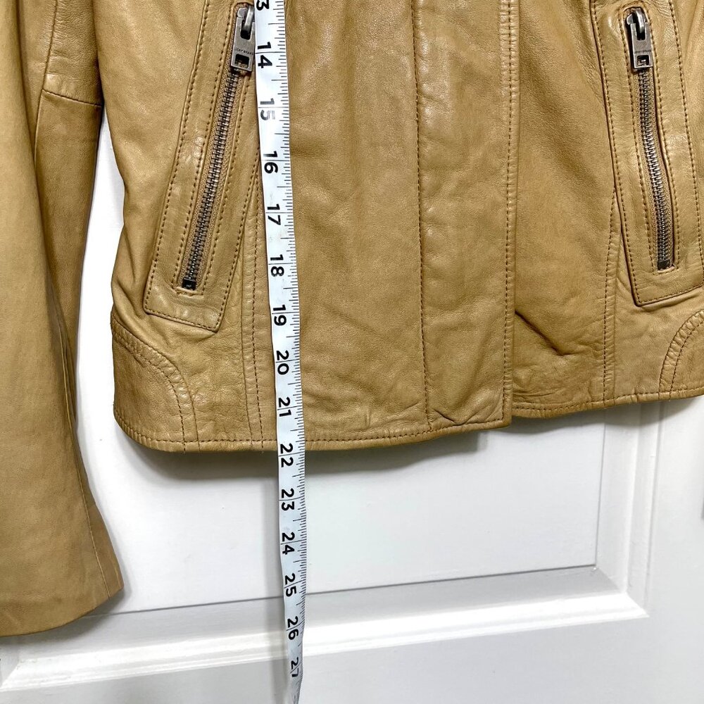 Lucky Brand Tan Leather Moto Jacket W/ Zipper Details Size S - Picture 11 of 12